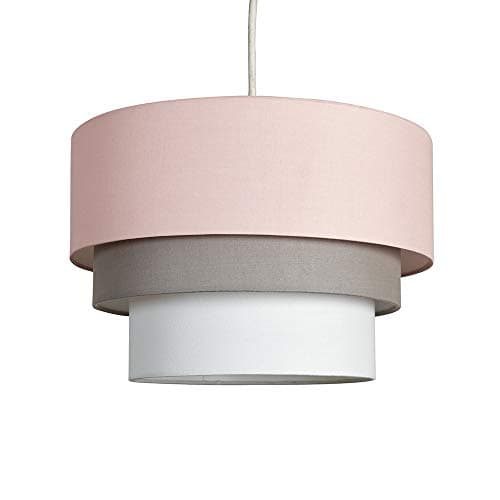 Image of MiniSun | Round Modern 3 Tier Pink and Grey Fabric Ceiling Pendant Light Shade | Pendant Lights, Home Décor & Improvement Essential | 30cm Shade Width