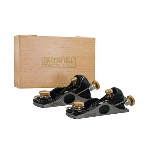 Image of Faithfull 6012 & 912 Block Plane Set in Wooden Storage Box – Precision Machined Cast Iron Low Angle Hand Planes for End Grain Work & Fine Trimming