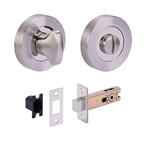 Image of HANDLEZONE® Bathroom Toilet Door Thumb Turn and Release Deadbolt Kit - Dual Finish Polished/Satin Nickel - 76mm Bolt with 57mm Backset