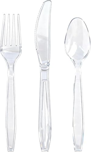 Image of Reusable Cutlery Set | Premium Quality 50 Spoon,50 Forks,50 Knives for Outdoor, Party & More- Plastic Cutlery Reusable Washable
