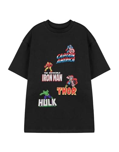 Image of Marvel Multi Character Mens Black Short Sleeved T-Shirt | Graphic Tee with Iron Man, Spider-Man, Hulk & Captain America | Superhero Comic Book Heroes Apparel | Official Marvel Merchandise for Men