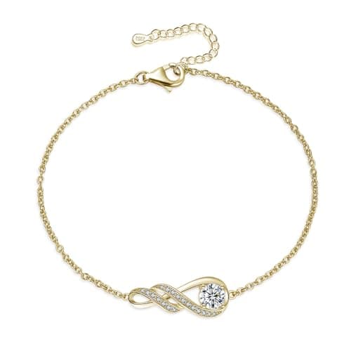 Image of LOCIBLO April Birthstone Bracelets for Women 925 Sterling Silver Simulated Diamonds Cubic Zirconia Bracelet Gold Plated Infinity Pendant Jewellery, 6.7"+1.2"