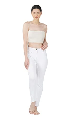 Image of Avon Equine Women's Cotton/Lycra Soft Stretchy Silicon Jodhpurs JODS with Zip Pocket Ladies Knee Patch Equestrian Pants Full Seat 4 Way Stretch Jodhpurs Pant (White, UK 10 (28-Inch))