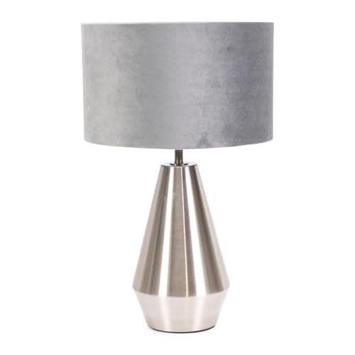 Image of ValueLights | Silver Metal Touch Dimmer Table Lamp with Grey Velvet Shade | Home Décor, Bedside & Desk Lamp | Includes Bulb