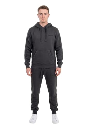 Image of Bench Men’s Tracksuit 2 Piece Set – Fleece Pullover Hoodie & Jogger Sweatpants, Long Sleeve Sweatshirt with Kangaroo Pocket, Slim Fit Cuffed Joggers, Gym Running Activewear Outfit Dark Grey L