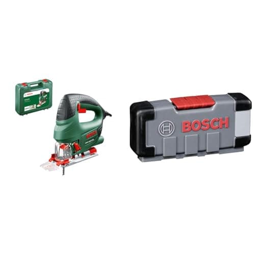 Image of Bosch Home and Garden Jigsaw PST 800 PEL (530 W, in case) + 30-Piece Basic for Wood and Metal Jigsaw Blade Set (for Wood and Metal, Accessories for Jigsaws)