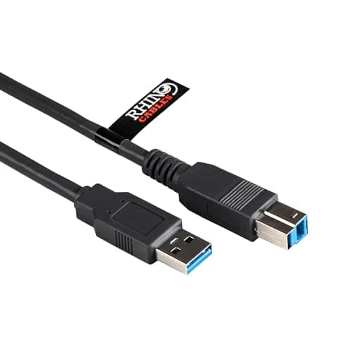 Image of rhinocables USB 3.0 Printer Cable - A Male to B Lead | Universal Compatibility for All Your USB-B Devices - Printers, Scanners & External Hard Drives including HP, Brother, Dell & Epson (Black, 5m)