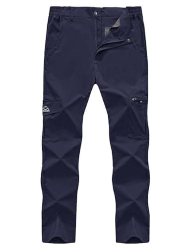 Image of Rdruko Men's Lightweight Hiking Trousers Water Resistant Outdoor Cargo Pants Quick Dry Walking Travel Work Fishing Trousers with 6 Pockets(Navy Blue 32)