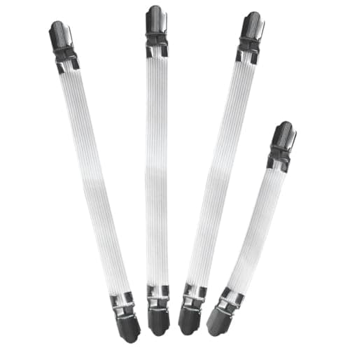 Image of COOLHIYA 4pcs Ironing Board Cover Clip Strap Adjustable Elastic Iron Fasteners with Good Elasticity White for Laundry Room