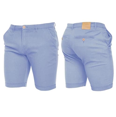 Image of Crosshatch Mens Stretch Slim Fit Chino Shorts with Pockets for Summer, Holiday, Golf by Jeanbase Pale Blue 34