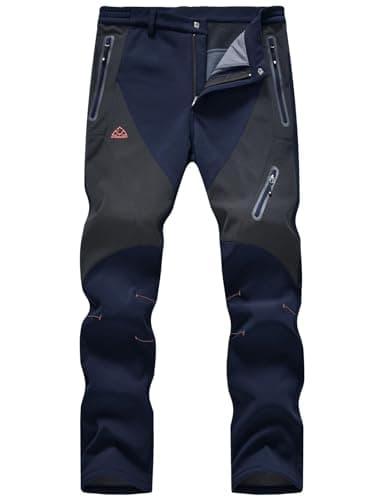 Image of Rdruko Men's Thermal Fleece Trousers Winter Warm Waterproof Windproof Outdoor Work Camping Hiking Fishing Skiing Pants Navy Blue 38