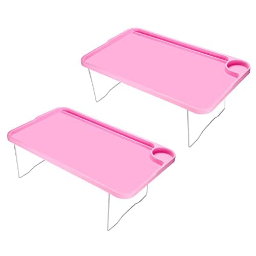 Image of 2 Pack Folding Breakfast Tray Table Versatile Blue Bed Trays for Snacks & Meals Reusable Serving Platter for Eating in Bed or Couch with Legs