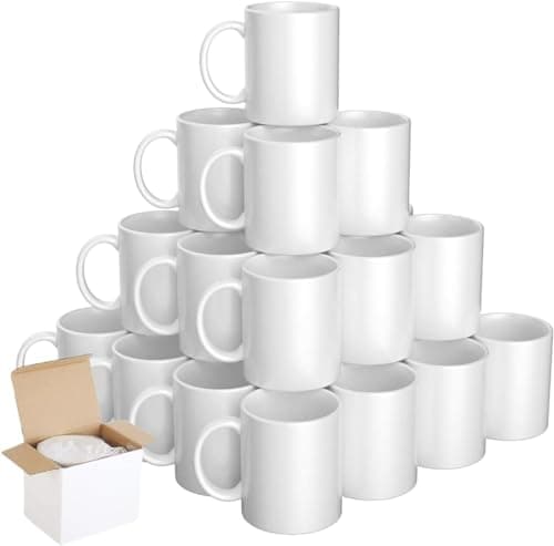 Image of FR Enterprises 24 Pack Sublimation Mugs With Boxes - 11 oz Large White Mug With Handle - Used as Personalized, Coffee and Tea Mug - Ideal for Bulk Buy