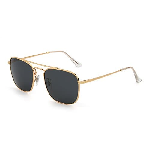 Image of Jim Halo Retro Square Sunglasses Premium Glass Lens Flat Metal Eyewear Men Women (Gold/Grey)