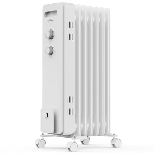 Image of VonHaus Oil Filled Radiator 7 Fin – Oil Heater Portable Electric Free Standing 1500W for Home, Office, Any Room – Adjustable Thermostat, 3 Heat Settings, 4x Wheels, 1.5m Power Cable – 2 Year Warranty