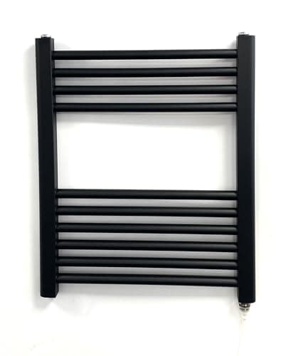 Image of Greened House Black Electric Flat Heated Towel Rail 500mm W x 600mm H Bathroom Radiator