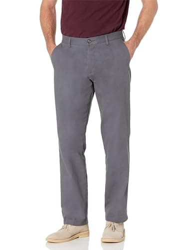 Image of Amazon Essentials Men's Classic-Fit Wrinkle-Resistant Flat-Front Chino Trousers (Available in Big and Tall), Charcoal, 44W / 32L