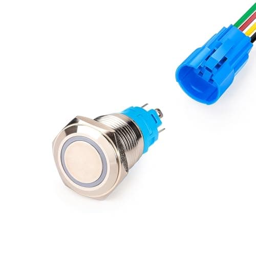 Image of Gebildet 1 Piece 0.63 Inch/16mm Stainless Steel Momentary Push Button 12V-24V 5A LED 1NO1NC SPDT ON Off Waterproof with Wire Socket Plug(White LED)