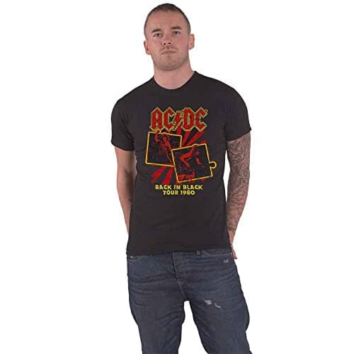 Image of AC/DC T Shirt Back in Black Tour 1980 Band Logo Official Unisex Black XL