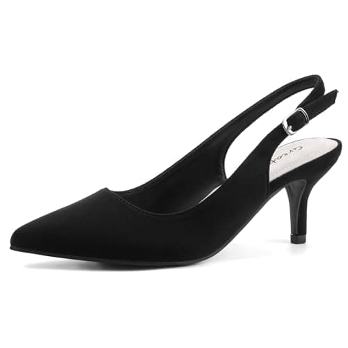 Image of Greatonu Womens Court Shoes Low Kitten Heels Slingback Pointed Toe Dress Pumps Black