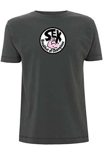 Image of James Hunt Men's T-Shirt Sex Breakfast of Champions Logo Racing F1 Legend no 11 (Colour Print) (Large, Grey)