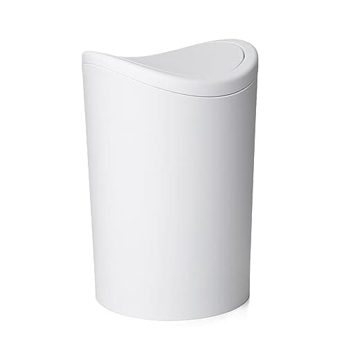 Image of TATAY Bathroom Bin with Swing Lid | Compact and Modern Design | Durable Plastic and Easy to Clean | Made in Spain with 6L Capacity | 19 x 19 x 28 cm – White Toilet Bin