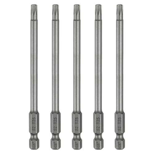Image of sourcing map 5pcs T25 Torx Head Screwdriver Bit 1/4" Hex Shank 4" (100mm) Long Magnetic No Hole Tip Tamper Proof 6 Point Star Screw Driver Drill Bits S2 Steel Industrial Power Screwdrivers