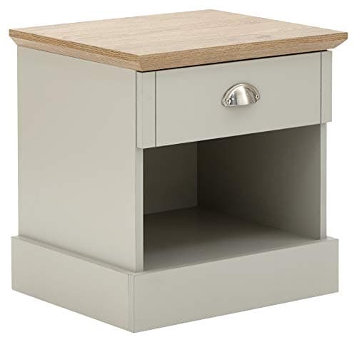 Image of GFW Kendal Bedside Table Cabinet with 1 Drawer & Storage Shelf, Modern Bedroom Side Table With Contrast Oak Top, Quick Easy Assembly Flat Pack Bedroom Furniture, Grey/Oak, H47 x W45 x D39cm