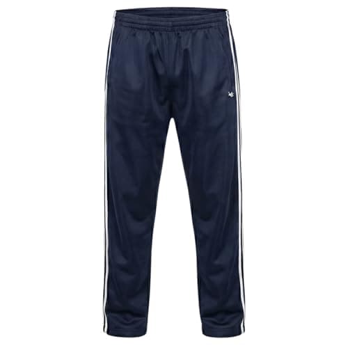 Image of Men’s Silky Joggers – Pull-On Tracksuit Bottoms with Elastic Waist & Striped Detail – Casual Leisure Pants for Yoga, Travel & Everyday Wear - Stripe Navy-L