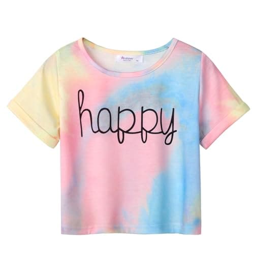 Image of Arshiner Girl's T-Shirts Tie-dye Kids Short Sleeve Tops Summer Fashion Printed Sport Casual Crew Neck Tee Shirt for Girls 9-10 Years