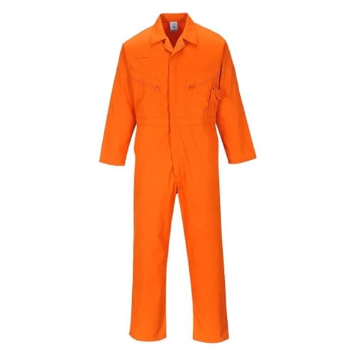 Image of Portwest C813 Liverpool Work Overalls Mens Boiler Suit Polycotton Coveralls Protective Painters Overalls 8 Pocket Action Back Workwear for Mechanics Construction, Regular, Orange, XXL