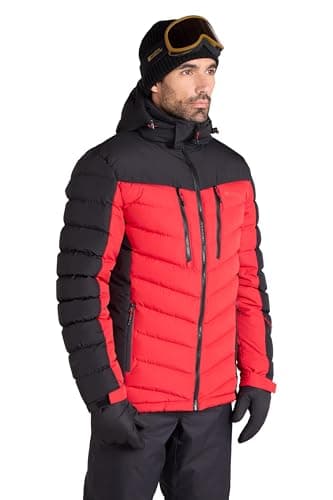 Image of Mountain Warehouse Vulcan Mens Padded Ski Jacket - Snowproof & Breathable Coat with Padded Insulation, Detachable Hood & Snowskirt - For Winter Skiing & Winter Sports Red M
