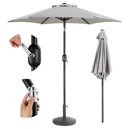 Image of VonHaus Parasol with Base – 2M Parasol Umbrella for Outdoor, Garden, Patio – Sun Shade Canopy with Hand Crank & Tilt Function – UV30+ Protection, Air Vent, Powder Coated Steel Frame, Grey
