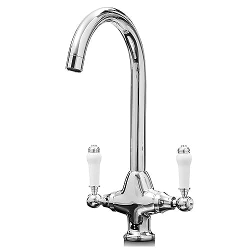 Image of Liquida W22CH Traditional Swivel Spout Twin Lever Chrome Kitchen Mixer Tap