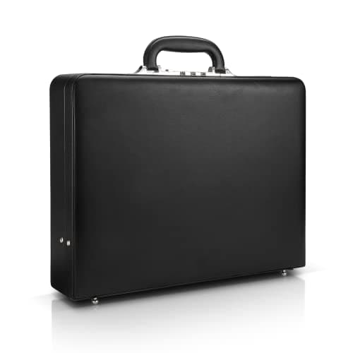 Image of HAESTUS Leather Briefcase for Men with Combination Lock, Classic Hard Shell Attache Case in Black, Fits 16 Inch Laptop