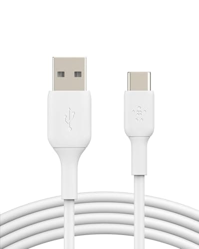 Image of Belkin BoostCharge USB C charger cable, USB-C to USB-A cable, USB type C charging cable for iPhone 16, 15, Samsung Galaxy S24, S23, Google Pixel, iPad Pro, Nintendo Switch and more - 2m, White