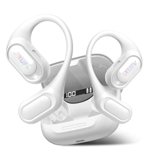 Image of Open-Ear Headphones, Bluetooth 5.4 Wireless Earbuds Deep Bass, 48H True Wireless Bluetooth Earphones with Mic, Adjustable Earhook Open Ear Earbuds, IPX7 Waterproof Earphones for Running/Fitness, White