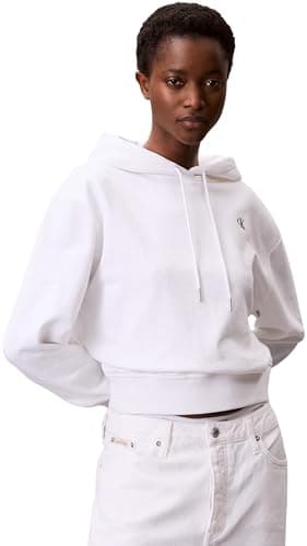 Image of Calvin Klein Jeans Women's LS ARCHIVE TERRY PO HOOD LV047C224G Sweatshirts, White (Brilliant White), L