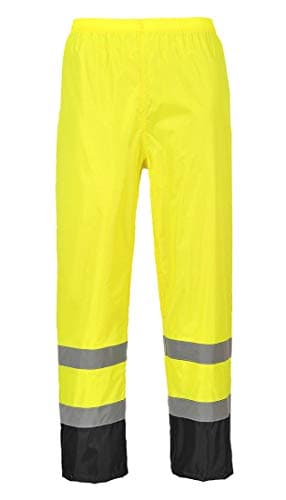 Image of Portwest H444 Hi Vis Waterproof Rain Trousers - Reflective Lightweight Contrast Safety Pants Class 1 Yellow/Black, Large