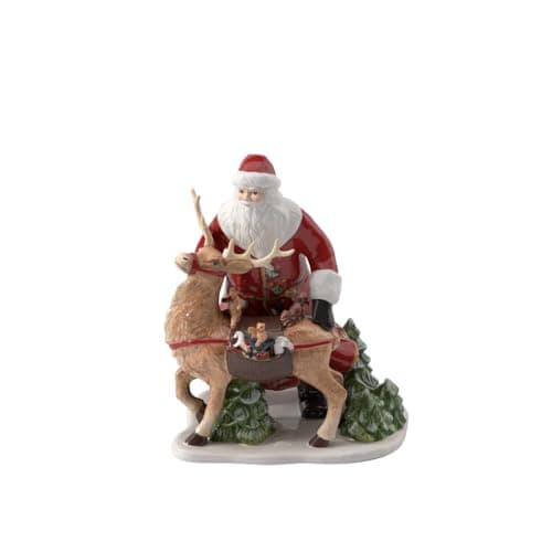Image of Villeroy & Boch – Christmas Toys Memory Santa with deer, a decorative ornament made of hard porcelain, suitable for candles, multi-coloured, 30 x 24 x 35 cm