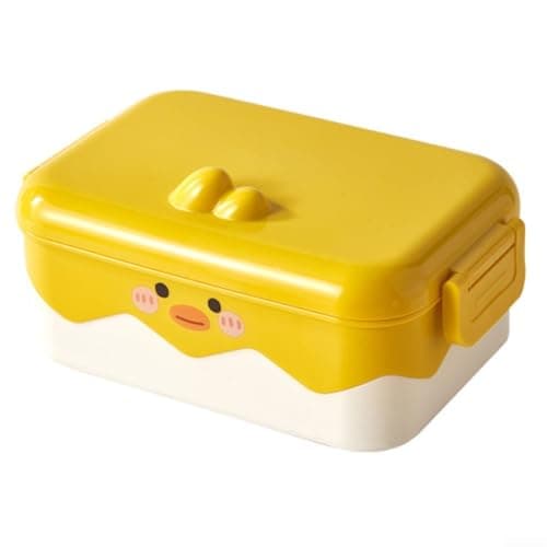 Image of Duck Shaped Lunch Box for Kids | Stainless Steel Food Container with Leak-Proof Lid | Yellow Box for School Picnic Travel | Portable Meal Storage for Boys Girls