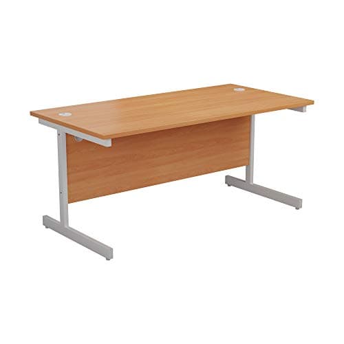 Image of Office Hippo Heavy Duty Rectangular Cantilever Desk, Home, PC, Integrated Cable Ports, White Frame, Beech Top, 120cm x 60cm