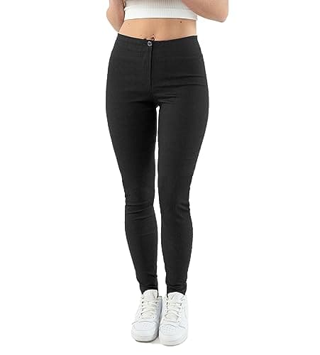 Image of URBAN STITCH Black School Trousers for Girls High Waisted Teens Skinny Women Trousers for Work Ladies Office Day Smart Slim Leg Trousers (10, Black)