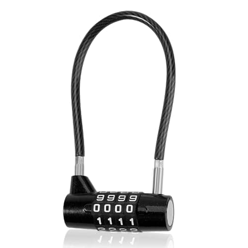 Image of 4 Digit Combination Padlock, Steel Cable Padlocks with Code, Waterproof Outdoor Safety Long Shackle Padlock for Sheds,Gyms,Lockers,Suitcase