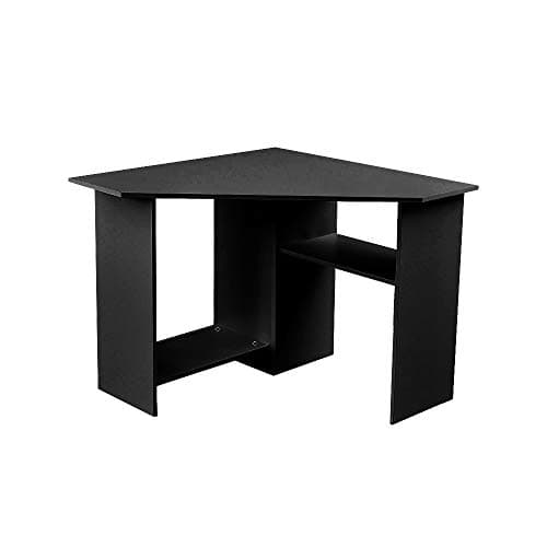 Image of BLUE HORIZON Corner Computer Desk Small Wooden Workstation Desk Office Desk PC Laptop Table Gaming Study Writing Table with Shelf Storage Black