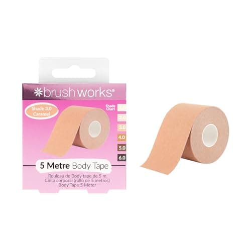 Image of Brushworks Body Tape Shade 3.0 Caramel – Nude Stretchy Body & Breast Lift Tape for Long-Lasting Support & Invisible Hold, 5m Roll, Comfortable & Skin-Friendly Bra Tape, Vegan & Cruelty-Free