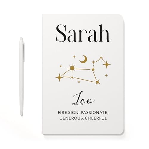 Image of Beecreative Personalised Leo Gifts For Women Girls - Star Sign Gifts - A5 Notebook And Pen - July Birthday - August Birthday - Zodiac Notebook Journal