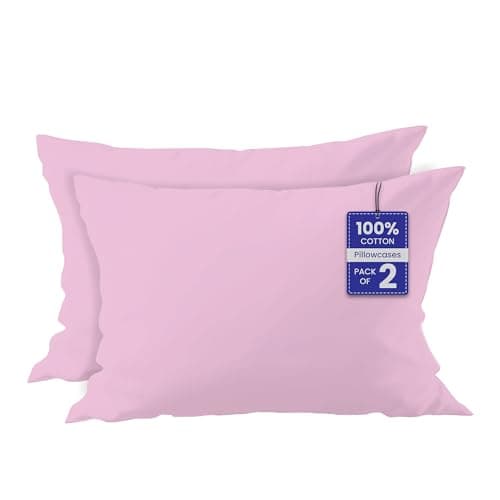 Image of Luxe Dreams 100% Cotton Pillow Cases 2 Pack, Soft & Breathable Pillow covers with Envelope Closure, Wrinkle & Fade Resistant Baby Pink Pillowcases Standard Size (50x70 CM)