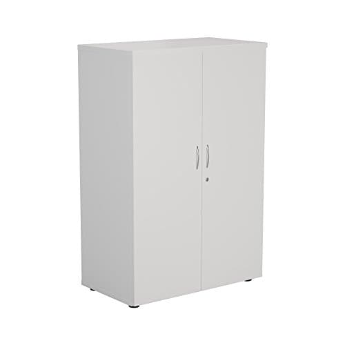 Image of Office Hippo Heavy Duty Office Cupboard, Robust Office Furniture, Office Storage with Adjustable Feet, Versatile Lockable Cupboard, Office Storage With 4 Durable Adjustable Shelves - White