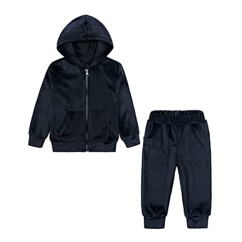 Image of 2PCS Toddler Kids Baby Boy Girl Velvet Tracksuit Clothes Long Sleeve Hooded Sweatsuit Tops Sweatpants Pullover Outfits Set 110 Black 3-4 Years